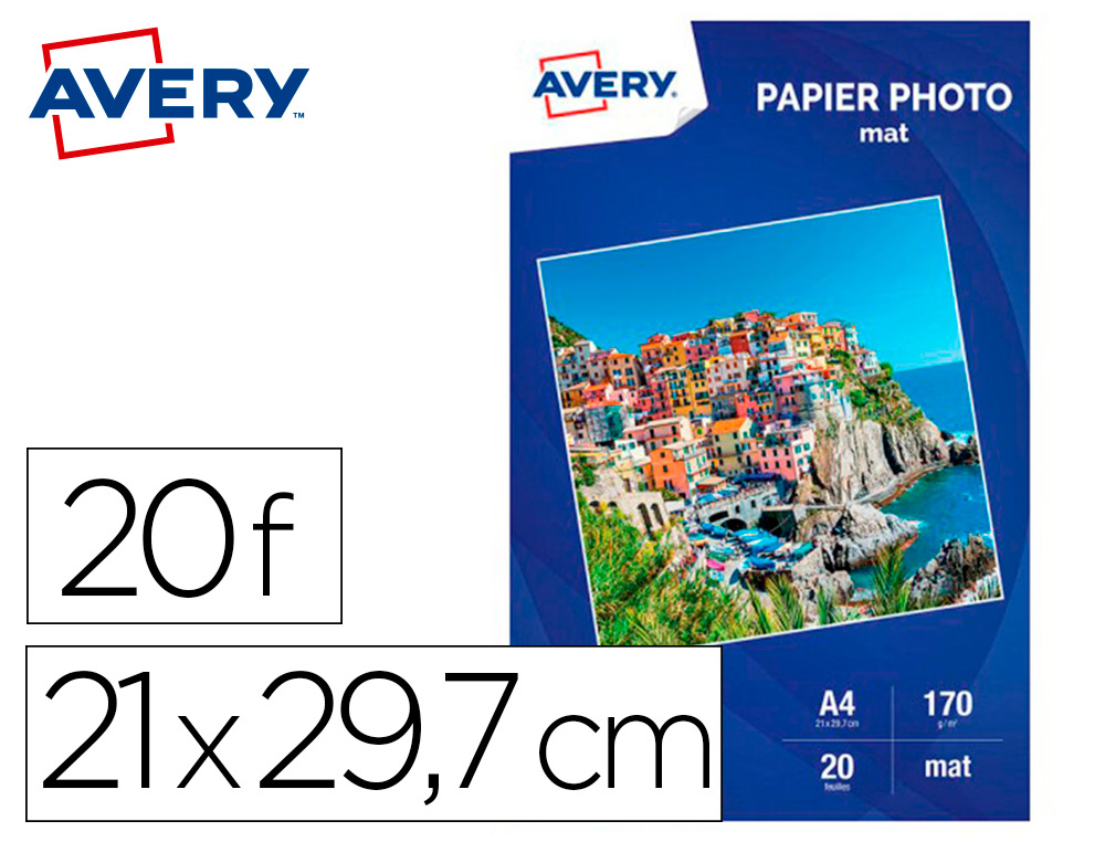 PAPIER PHOTO AVERY MAT 170G A4 PAQUET DE 20 FEUILLES