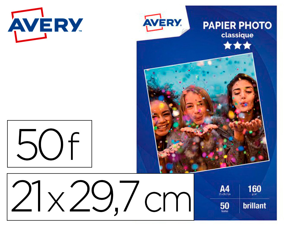 PAPIER PHOTO AVERY BRILLANT 160G A4 PAQUET DE 50 FEUILLES