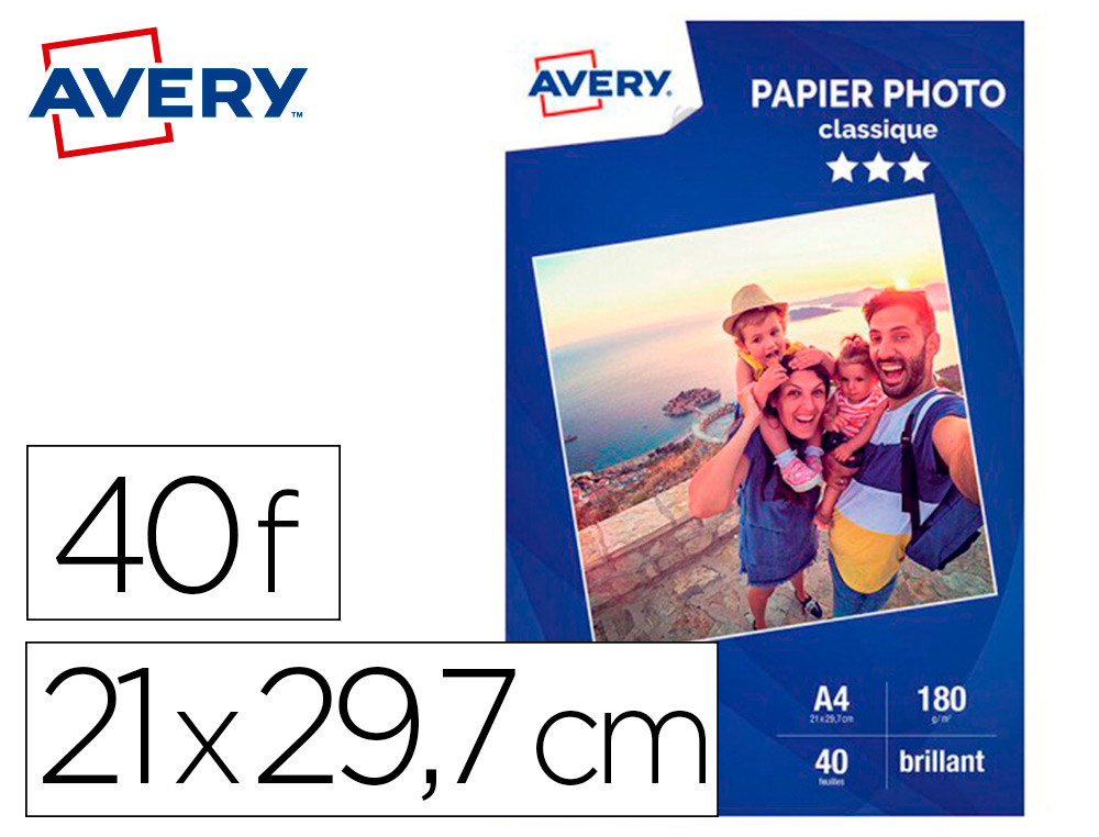 PAPIER PHOTO AVERY BRILLANT 180G A4 PAQUET DE 40 FEUILLES