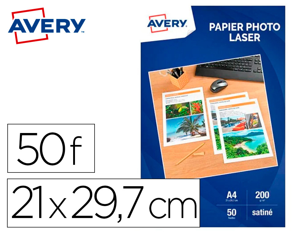 PAPIER PHOTO AVERY SATINE RECTO VERSO 200G A4 LASER     PAQUET DE 50 FEUILLES