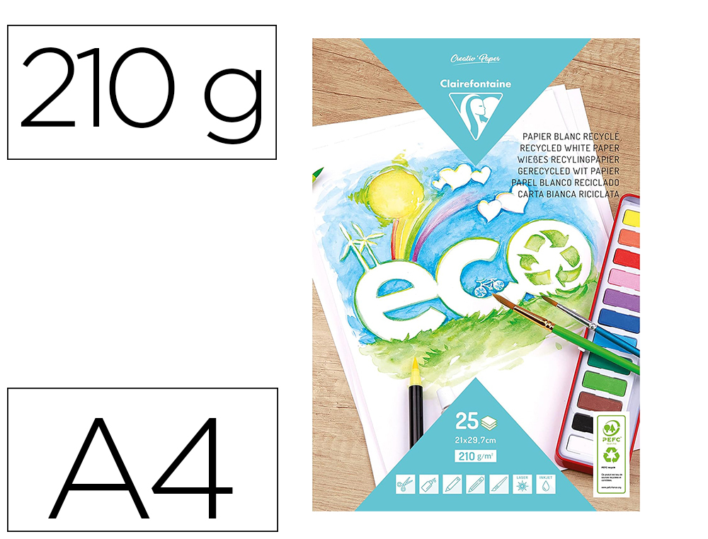 BLOC CLAIREFONTAINE PAPIER DESSIN RECYCLE A4 25F 210G