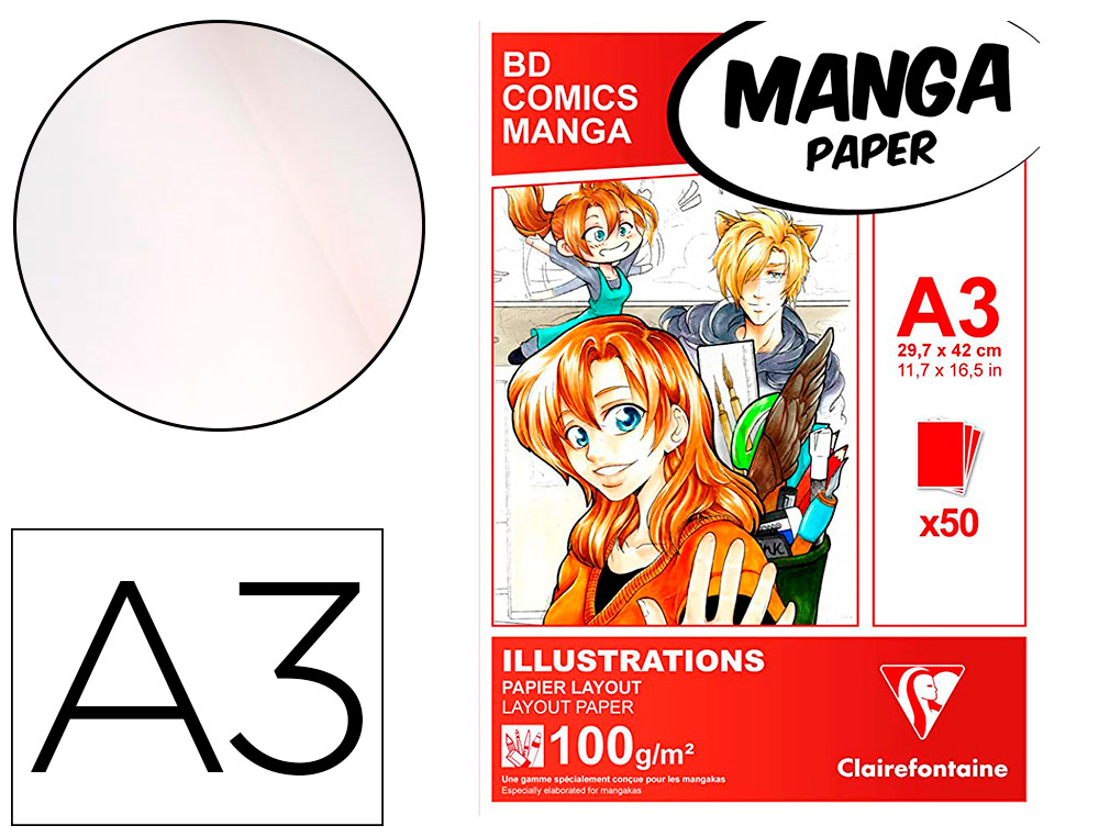 MANGA ILLUSTRATIONS BLOC COLL  CLAIREFONTAINE A3       29,7X42CM 100GR 50F