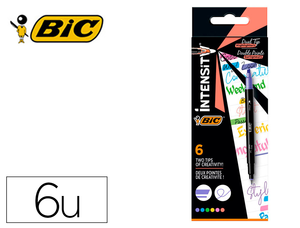 STYLO FEUTRE INTENSITY DUAL TIP POINTE BISEAUTE ET FINE   0,4MM BOITE DE 6 COLORIS      ASSORTIS