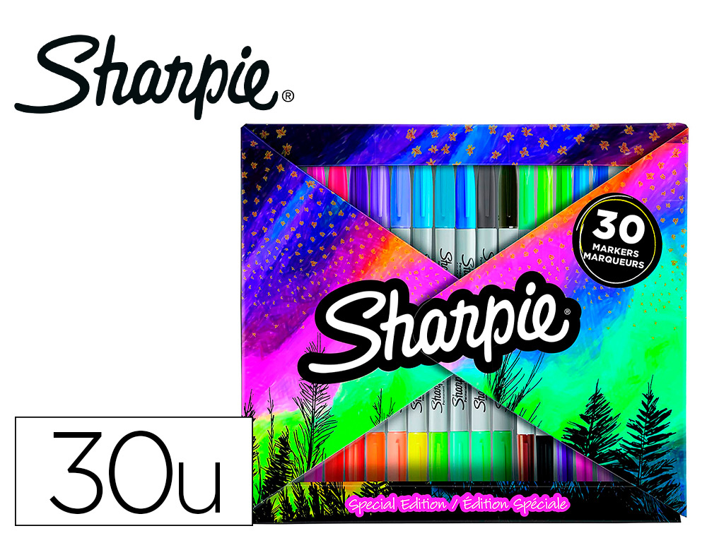 MARQUEUR PERMANENT SHARPIE BLISTER20 POINTES FINES 10    ULTRA FINES  30 COLORIS       GRANDE BOITE