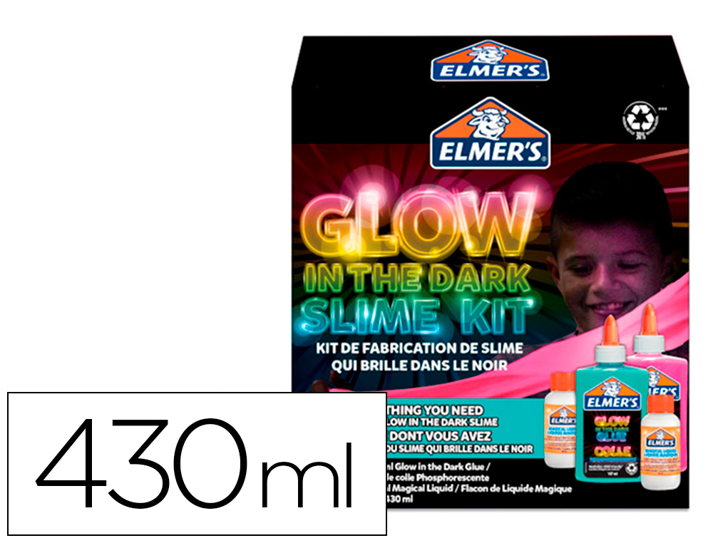 KIT POUR SLIME PHOSPHORESCENT ELMER'S 2 FLACONS COLLE / 2   FLACONS LIQUIDE MAGIQUE BLEU ET ROSE