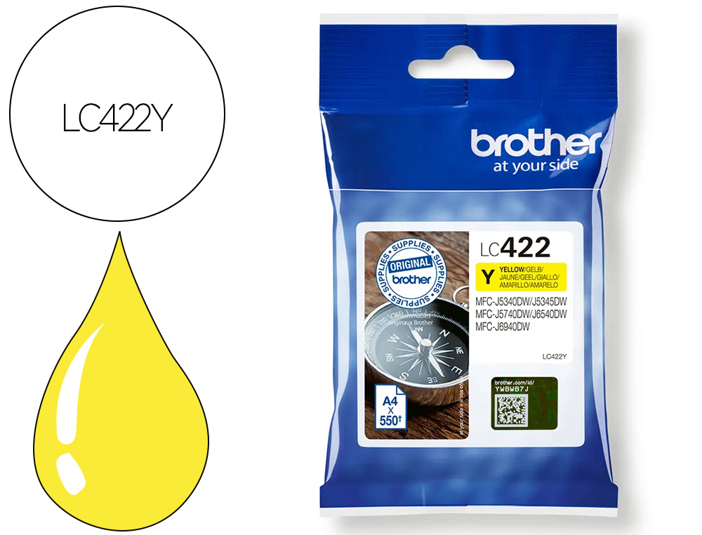 CARTOUCHE BROTHER JET D'ENCRE MFC-J5340DW, MFC-J5345DW,     MFC-J5740DW, MFC-J6540DW,     MFC-J6940DW ENCRE JAUNE