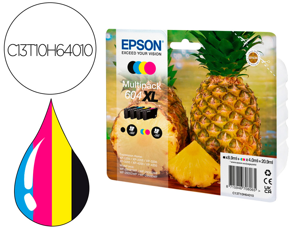 CARTOUCHE EPSON JET D'ENCRE ANANAS 604 XL COULEUR NOIR    JAUNE CYAN MAGENTA MULTIPACK 4UNITES