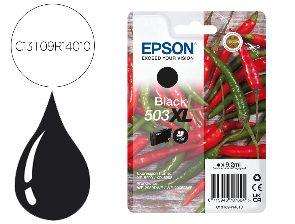 CARTOUCHE ENCRE EPSON 503 XL PIMENTS WORKFORCE WF-2960     9,2ML 550P COULEUR NOIR