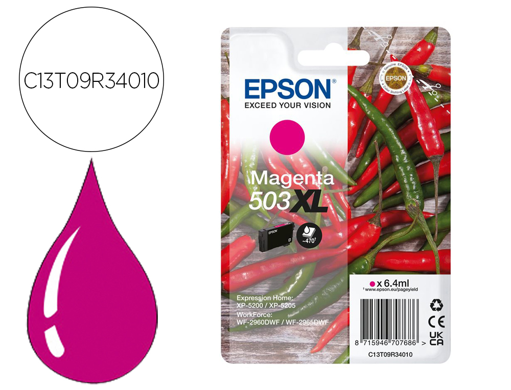 CARTOUCHE ENCRE EPSON 503 XL PIMENTS EPL 5200, RIP STATION 5200, WORKFORCE WF-2960 6,4ML 470P COULEUR MAGENTA