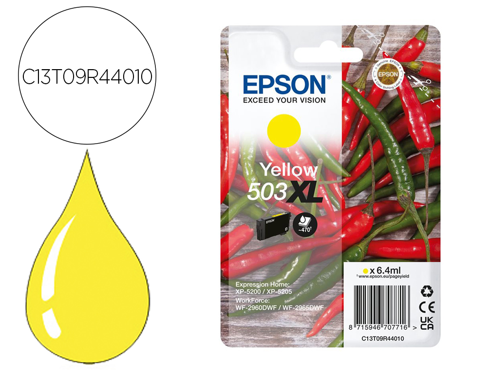 CARTOUCHE ENCRE EPSON 503 XL PIMENTS EPL 5200, RIP STATION 5200, WORKFORCE WF-2960 6,4ML 470P COULEUR JAUNE