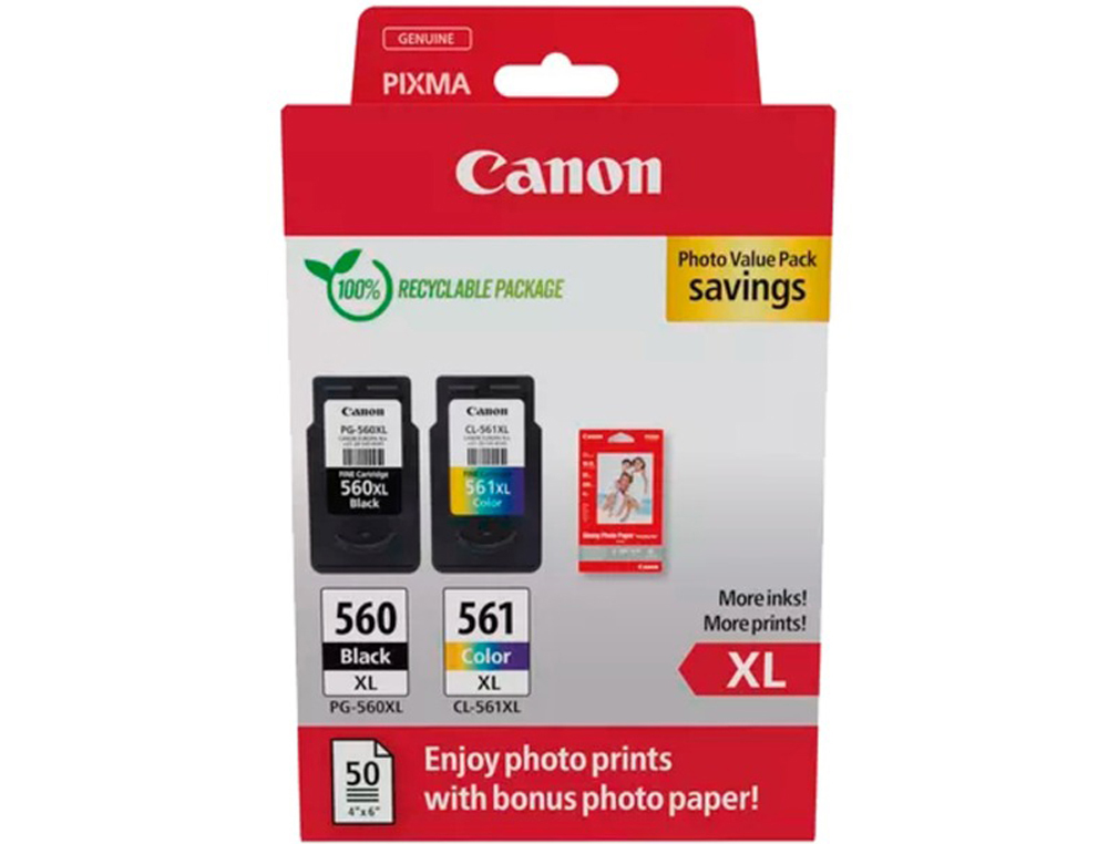 CARTOUCHE CANON ORIGINAL PG-560XL/CL-561XL PHOTO VALUE PACK NOIR +                   CYAN-MAGENTA-JAUNE