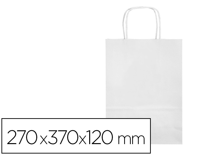 SAC PAPIER Q-CONNECT CELLULOSE M ANSE TORSADEE     270X370X12MM COLORIS BLANC