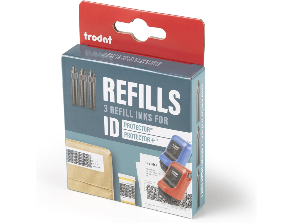 FLACON ENCRE TRODAT ROULEAU ENCREUR ID PROTECTOR 2ML      COLORIS NOIR PACK 3 UNITES