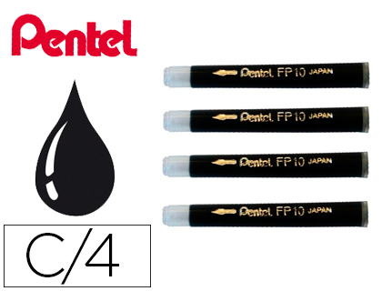 CARTOUCHE D'ENCRE PENTEL POCKET BRUSH ENCRE NOIRE PIGMENTS LOT 4 UNITS