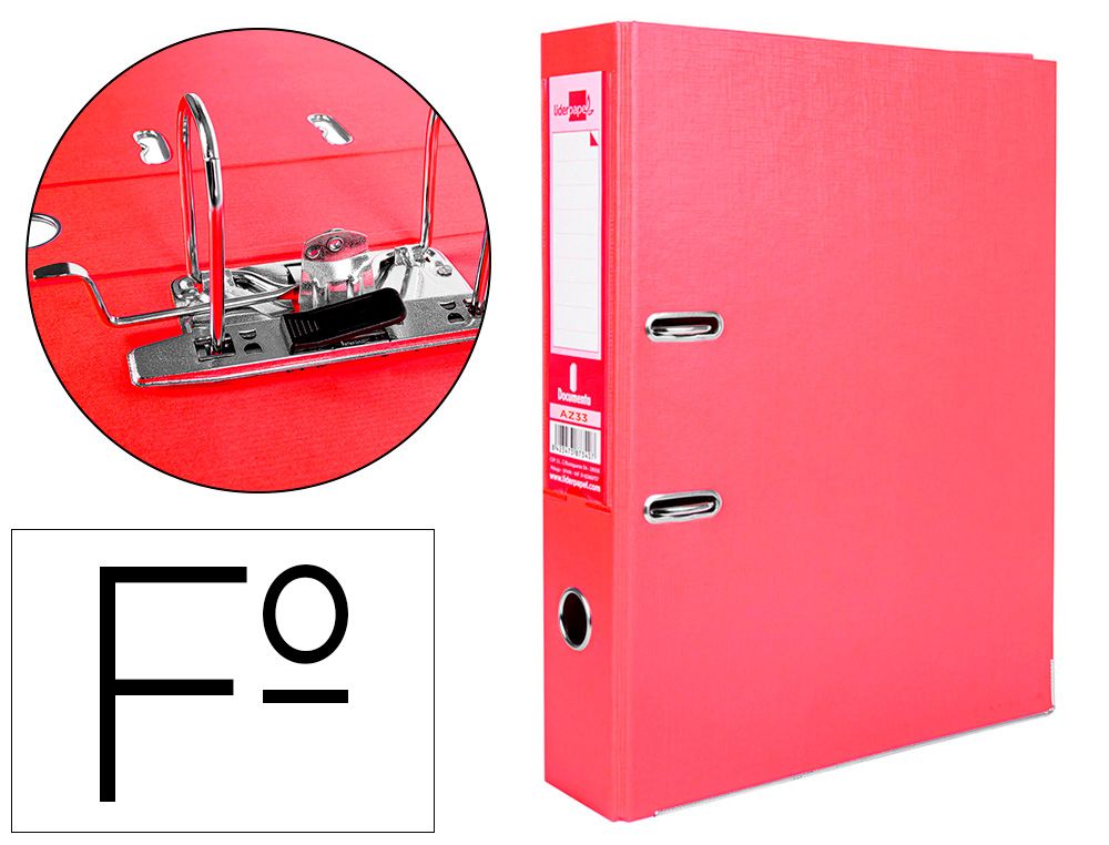 CLASSEUR LEVIER LIDERPAPEL DOCUMENTA A4+ CARTON REMBORDE DOS 75MM RADO METALLIQUE      COLORIS ROUGE