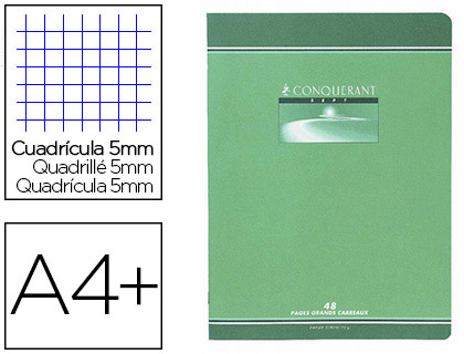 CAHIER PIQU CONQURANT SEPT COUVERTURE OFFSET A4+ 24X32CM 96 PAGES 70G 5X5MM