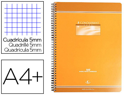 CAHIER CONQURANT SEPT RELIURE INTGRALE COUVERTURE OFFSET A4+ 24X32CM 180 PAGES 70G 5X5MM