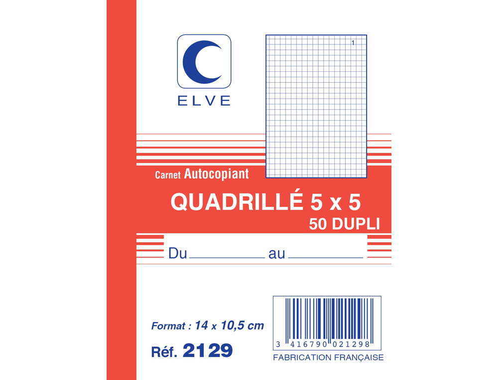 MANIFOLD AUTOCOPIANT ELVE 105X148MM QUADRILL 5X5 FOLIOTAGE 50 DUPLIS