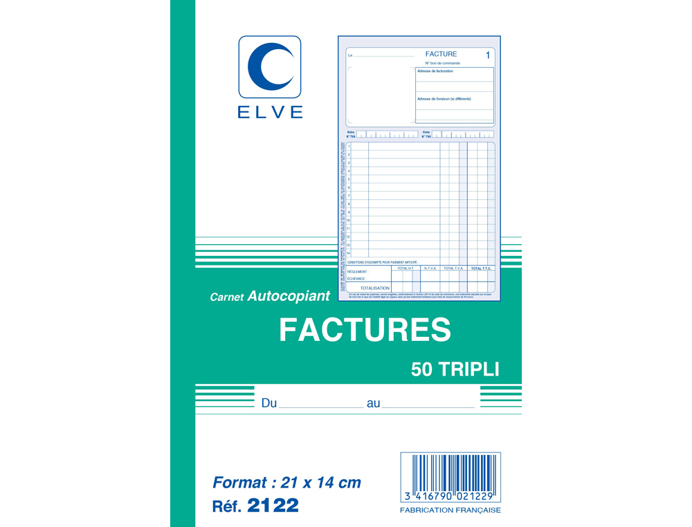 MANIFOLD ELVE AUTOCOPIANT 140X210MM FOLIOTAGE 50 TRIPLIS FACTURES