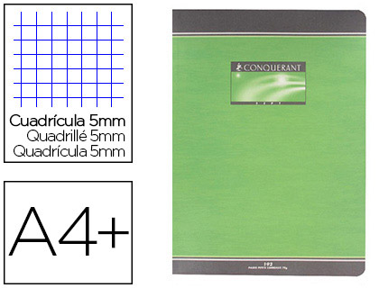 CAHIER BROCH CONQURANT SEPT COUVERTURE OFFSET A4+ 24X32CM 192 PAGES 70G 5X5MM