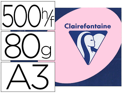 PAPIER COULEUR CLAIREFONTAINE TROPHE MULTIFONCTION A3 80G/M2 ROSE PASTEL PAQUET 500 FEUILLES