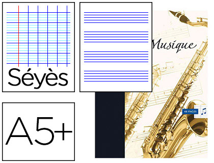 CAHIER MUSIQUE CHANT PIQU OXFORD COUVERTURE PELLICULE LAVABLE A5+ 17X22CM 90G 24 PAGES SYS 24 PAGES MUSIQUE