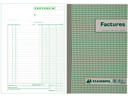 MANIFOLD AUTOCOPIANT EXACOMPTA FACTURES TVA A4 210X297MM FOLIOTAGE 50 TRIPLIS