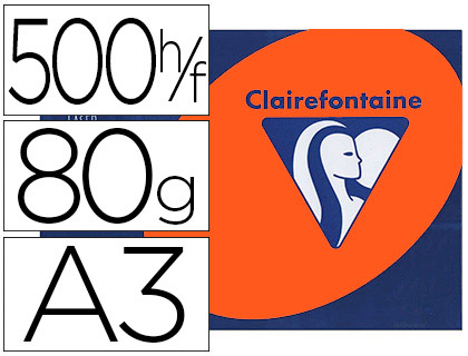 PAPIER COULEUR CLAIREFONTAINE TROPHE MULTIFONCTION A3 80G/M2 COULEURS INTENSES ORANGE VIF PAQUET 500 FEUILLES