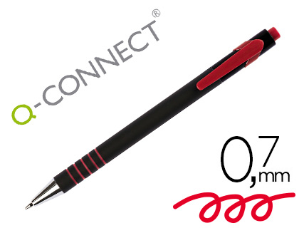 STYLO-BILLE Q-CONNECT LAMBDA RTRACTABLE CRITURE MOYENNE 0.7MM POINTE MTAL CORPS CAOUTCHOUC COULEUR ENCRE ROUGE