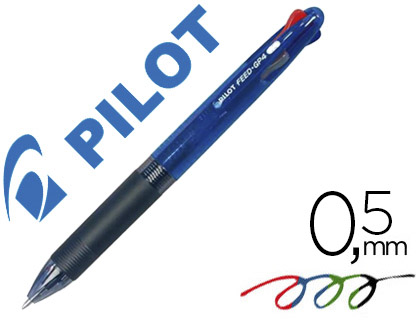 STYLO-BILLE PILOT FEED GP4 CRITURE MOYENNE 0.5MM ENCRE CLASSIQUE RTRACTABLE GRIP CAOUTCHOUC 4 COULEURS PACK 10 UNITS