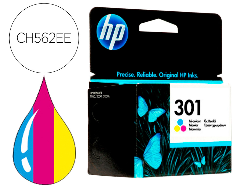 CARTOUCHE HP 301 JET D'ENCRE CH562EE 3 COULEURS CYAN/MAGENTA/JAUNE 165P