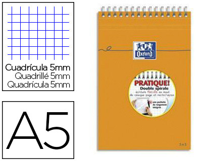 BLOC OXFORD MMO OPTIK PAPER RELIURE INTGRALE 148X210MM 80F NON PERFORES RGLURE 5X5MM
