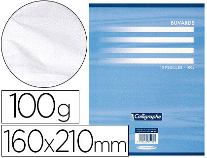 PAPIER BUVARD CLAIREFONTAINE 100G 160X210MM COLORIS BLANC POCHETTE 10F