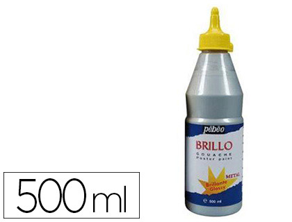 GOUACHE LIQUIDE PBO BRILLO PRTE  L'EMPLOI OPAQUE ONCTUEUSE BRILLANCE EXCEPTIONNELLE COLORIS ARGENT FLACON 500ML