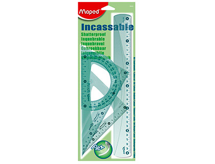 KIT DE TRAAGE MAPED FLEX 4 PICES 1 RGLE 30CM 2 QUERRES 45 DEGRS 60 DEGRS 1 RAPPORTEUR 180 DEGRS INCASSABLE