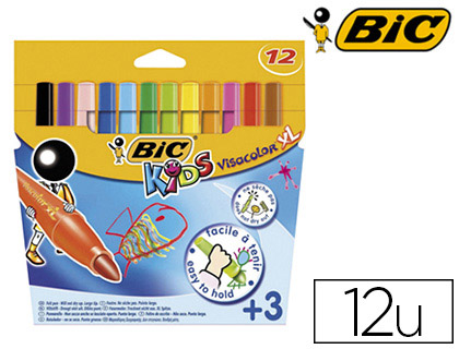FEUTRE COLORIAGE BIC KIDS VISACOLOR XL ENCRE LAVABLE POINTE EXTRA-LARGE BLOQUE COULEURS TRS VIVES TUI CARTON 12U