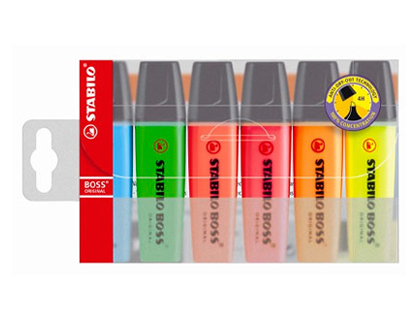 SURLIGNEUR STABILO BOSS TRAC 2/5MM POINTE BISEAUTE ENCRE UNIVERSELLE BASE EAU RSISTANTE LUMIRE POCHETTE 8 UNITS