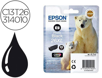 CARTOUCHE EPSON T2631 JET D'ENCRE C13T26314010 COULEUR NOIR PHOTO HAUTE CAPACIT 400P