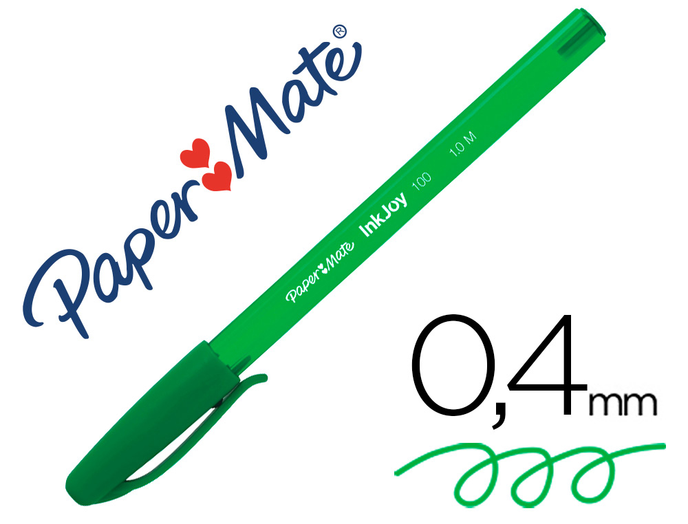 STYLO-BILLE PAPER MATE INKJOY 100 CRITURE MOYENNE 0.7MM ULTRA DOUCE CORPS TRIANGULAIRE RSISTE BAVURES COLORIS VERT