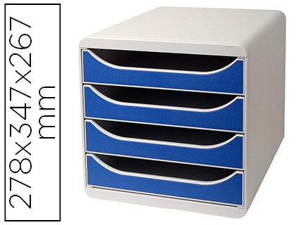 MODULE CLASSEMENT EXACOMPTA BIG BOX 4 TIROIRS OUVERTS MONOBLOC ULTRA RIGIDE 347X278X267MM COLORIS GRIS/BLEU