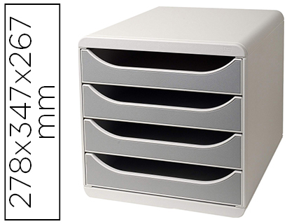 MODULE CLASSEMENT EXACOMPTA BIG BOX 4 TIROIRS OUVERTS MONOBLOC ULTRA RIGIDE 347X278X267MM COLORIS GRIS/GRANIT