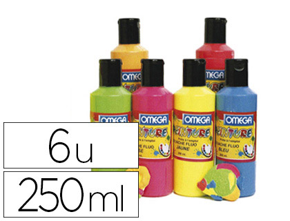 GOUACHE FLUO OMGA ONCTUEUSE TOUS SUPPORTS SCHAGE RAPIDE PRTE  L'EMPLOI COLORIS ASSORTIS 6 FLACONS 250ML