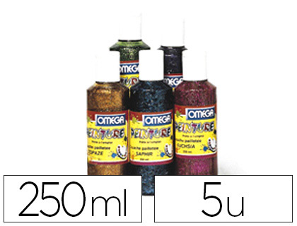 GOUACHE PAILLETE OMGA PAILLETTES EN SUSPENSION TOUS SUPPORTS SCHAGE RAPIDE COLORIS ASSORTIS LOT 5 FLACONS 250ML