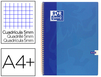 CAHIER SPIRALE OXFORD COUVERTURE CARTONNE RELIURE INTGRALE OPTIK PAPER A4+ 24X32CM 100 PAGES 90G 5X5MM 4 TROUS