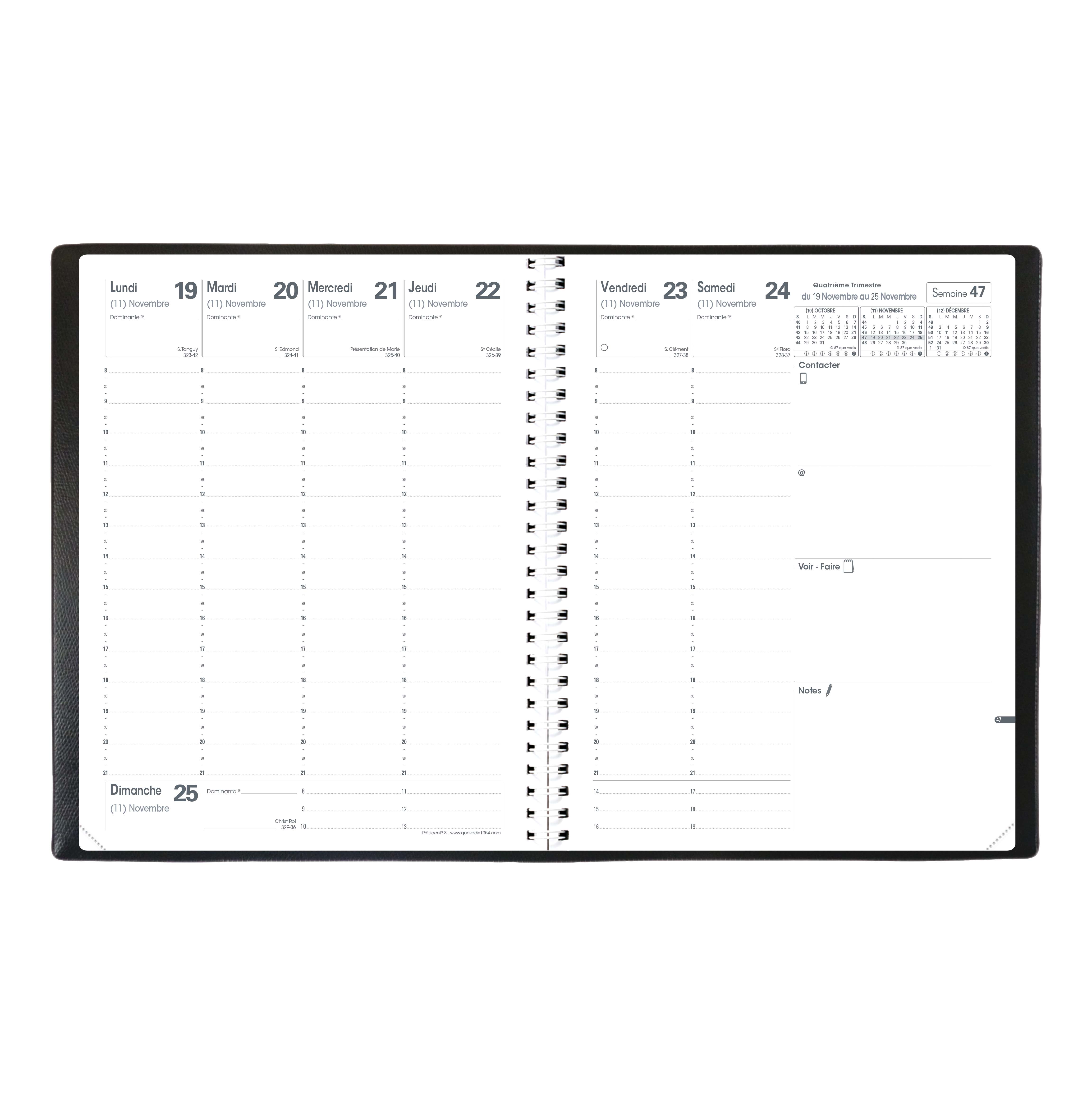 AGENDA QUO VADIS IMPALA PRSIDENT SPIRALE 210X270MM 1 SEMAINE 2 PAGES COLORIS NOIR