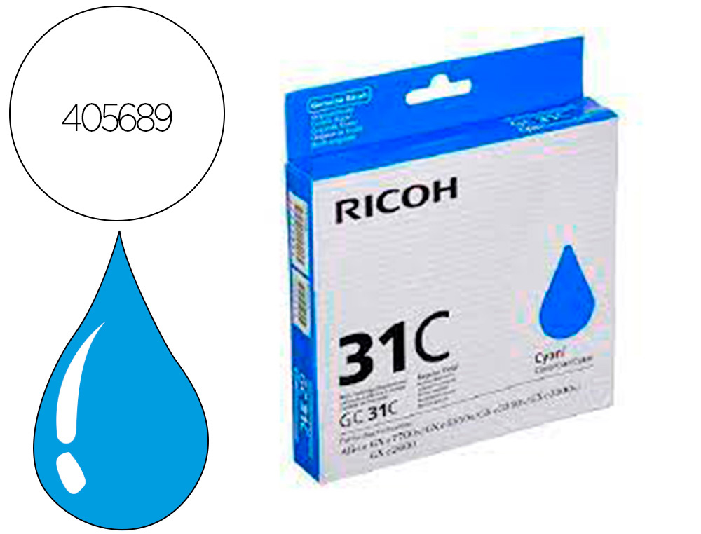 CARTOUCHE RICOH GC-31C GEL ENCRE 405689 COULEUR CYAN 1920P