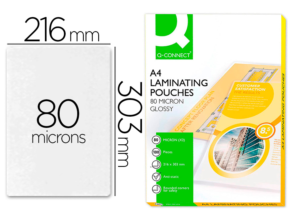 POCHETTE PLASTIFICATION Q-CONNECT  CHAUD CONOMIQUE FORMAT A4 80 MICRONS BOTE 100 UNITS