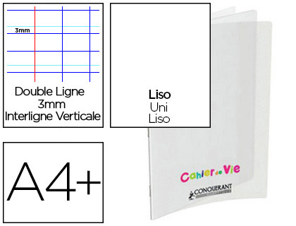 CAHIER VIE AGRAF CONQURANT CLASSIQUE COUVERTURE POLYPROPYLNE A4+ 24X32CM 96 PAGES 48 LIGNES 10MM/48 UNIES 90G
