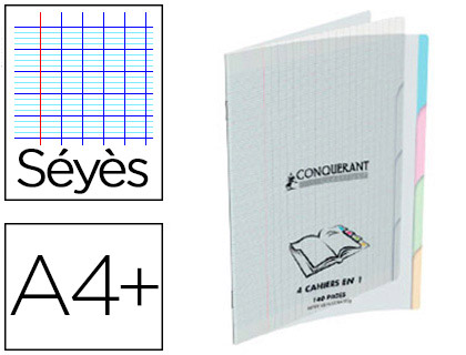 Cahier 17x22, 96 pages, 90g, Seyès, couverture polypro incolore 2EN1 sur