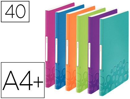 PROTGE-DOCUMENTS LEITZ WOW POLYPROPYLNE 40 POCHETTES 80 VUES 231X16X310MM TIQUETTE DOS COLORIS ASSORTIS
